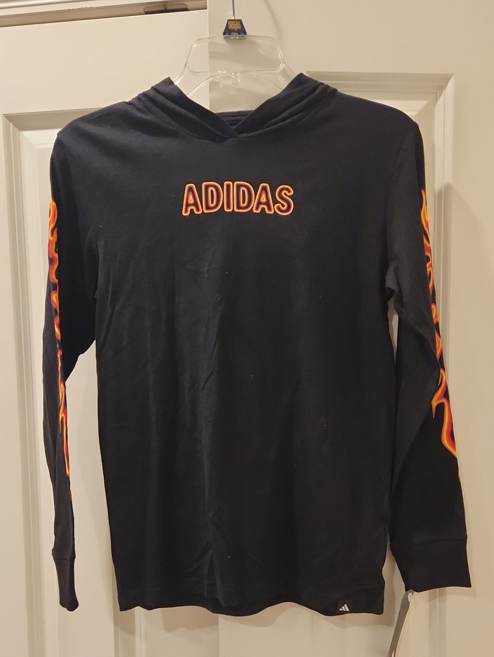 adidas Black Hoodie with Orange Flame Sleeve Detail